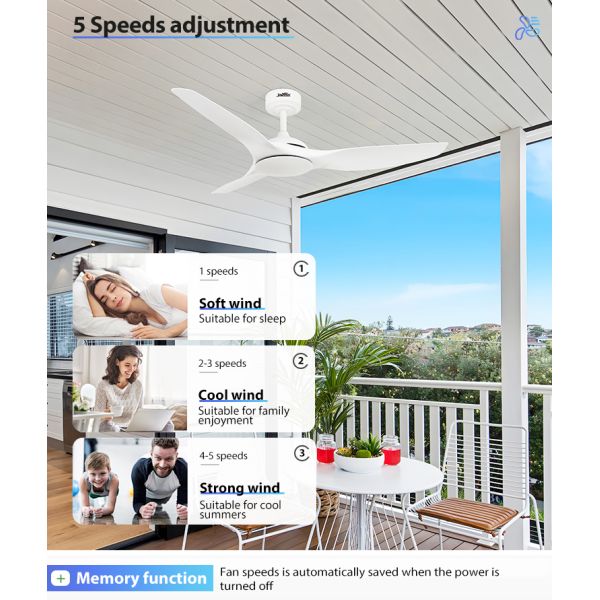 Ventilador de teto de controle remoto inteligente de 52 polegadas lâminas de plástico branco para casa moderna inteligente