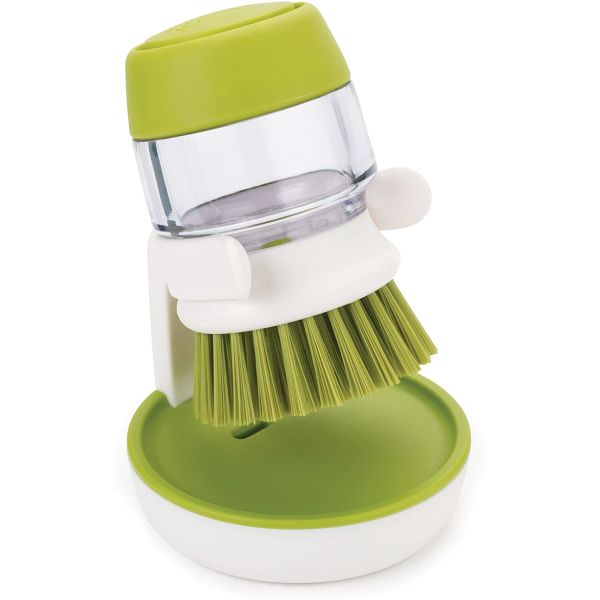 Dishwasher Kitchen Scrub Brush With Integrated Detergent Soap Dispenser