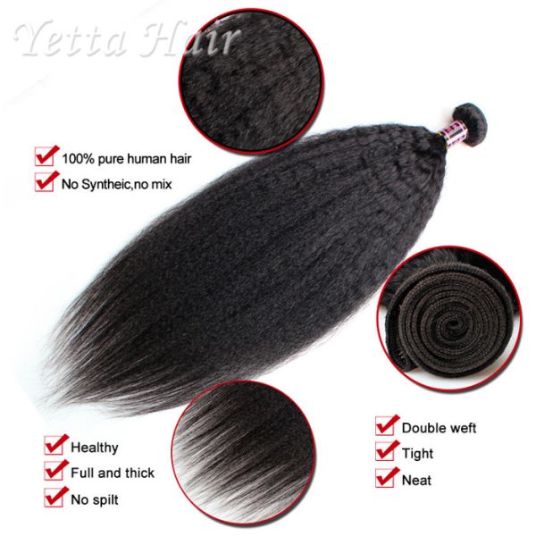 24 inch Burmese  Virgin Hair  / Yaki Straight Human Hair Extensions