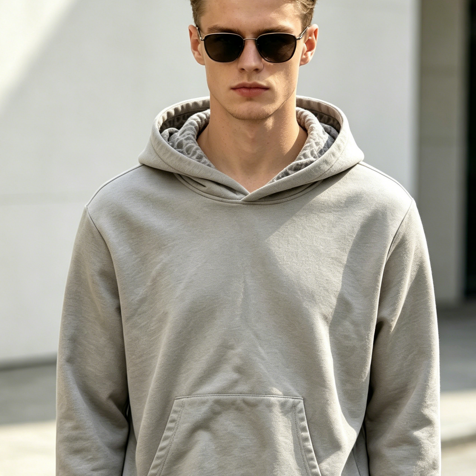 Light Gray Stone Wash Hoodies Heavyweight Drop Shoulder Pullover Light Gray With Leopard Print Lined Hood