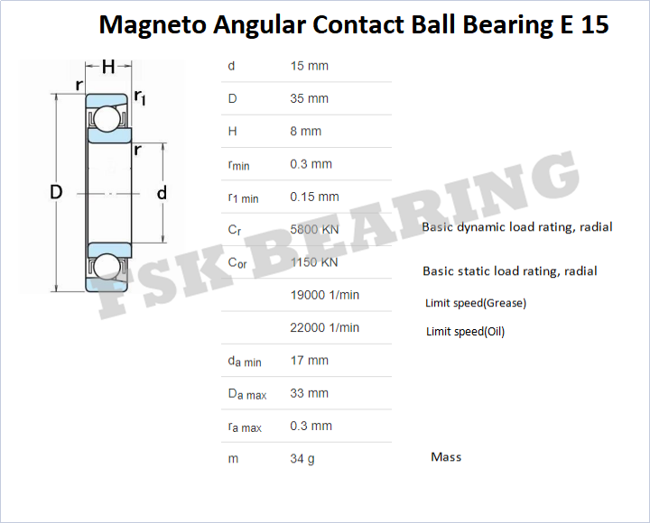 Magneto E 15 Angular Contact Ball Bearing For Engraving Machine Brass Cage