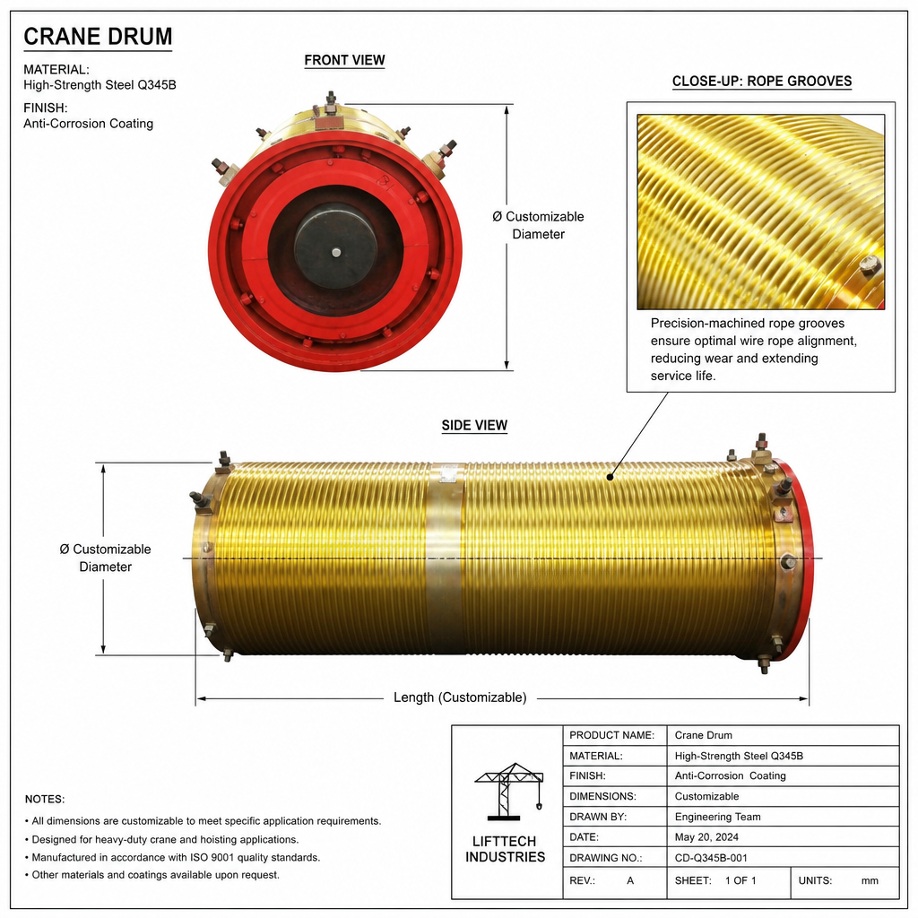 High-Temperature Resistant Steel Mill Crane Drum with Precision Machined Grooves and Customizable Configurations