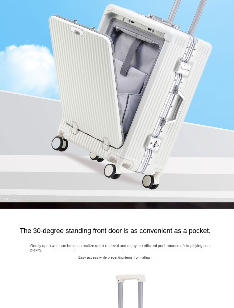 High-Value Unisex Multifunctional ABS+PC Trolley Case Waterproof Front Opening Travel Luggage Strong Password Box Suitcase