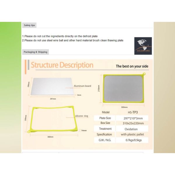 New Design HealthySeaFood Mini Aluminium Material Magic meat quick Thawing Defrosting Tray