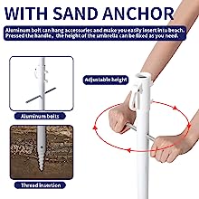 Heavy Duty High Wind Beach Umbrella Parasols Sand Anchor & Tilt Sun Shelter, UV 50+ Protection Outdoor Sunshade