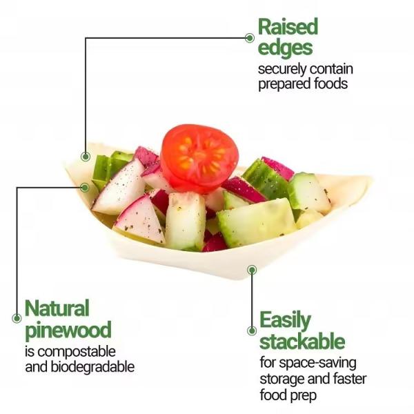 Party Occasion Compostable Wooden Boat Sushi Packaging Container Poplar Wood Material