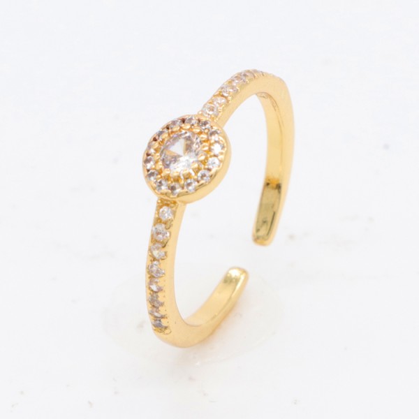 Factory Wholesale Fashion Designed Brass 14K Gold Plated Ladies' Open Adjustable Ring Featuring Micro Set Clear Zircon Rings