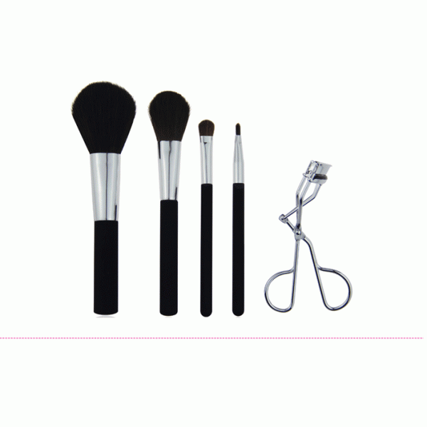 Cruelty Free Travel Makeup Brush Set With Cement Handle Siver Aluminum