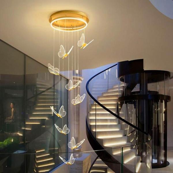 Moderne Escalier Lustre Acrylique Forme Papillon Duplex Salon Salle à Manger LED Escalier Lumière Pendentif Lampe Suspendue