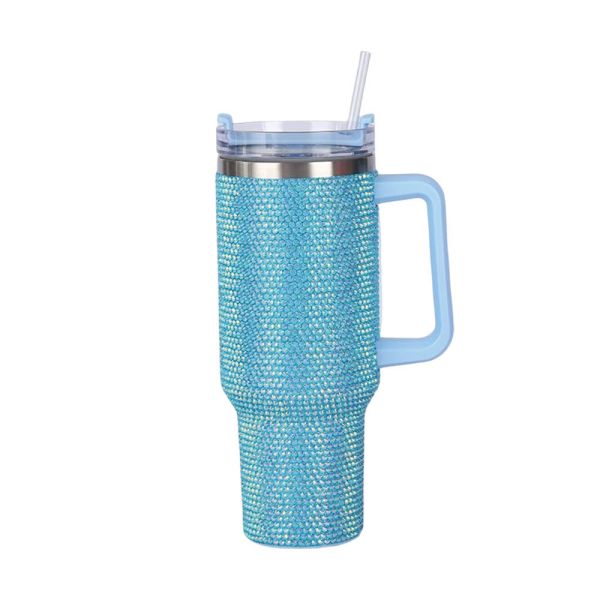 Customizable Reusable Cold Color 300ml/400ml Double Wall Cup with Diamond Studded Lid