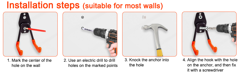 Garage Hooks Heavy Duty, Wall Mount Ladder Hooks | Storage Organizer With a non-slip coating for Hanging Bicycles Garden Tools Ladders Hoses Ropes and Loose Items