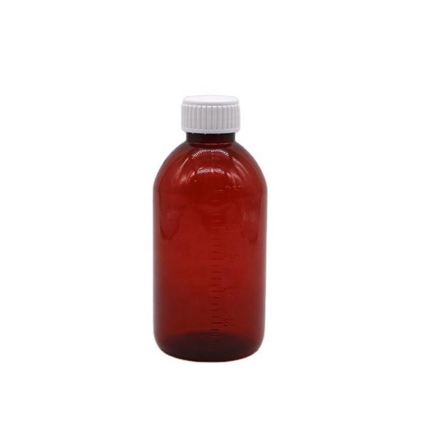 250 ml de frasco de medicamento líquido PET Amber com tampa de parafuso e recipiente de medicamentos para farmácia