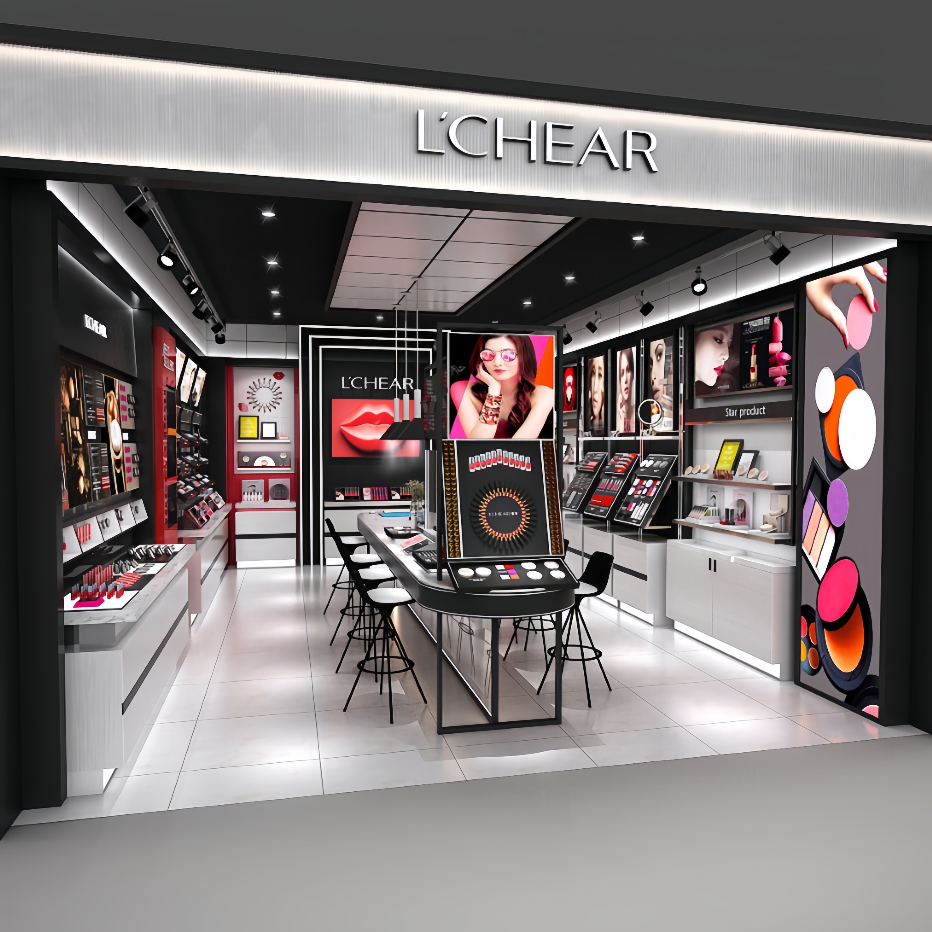 Modern LED Lighting Cosmetic Store Furniture and Makeup Display Showcase for Retail Shop Interior Design