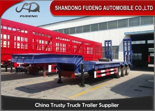 Red 70 Tons Low Bed Semi Trailer Carry Heavy Wheels Loader Lowboy Trailer