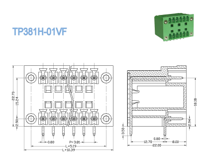 Мыжской коллектор гнезд, сооружает × 2P 3.81mm 300V 8A 2 - 20 блок × 2P Pluggable терминальный