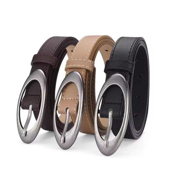 Wholesale Designer Women's Casual All-Match PU Leather Belt Oval Alloy Pin Buckle Western Style