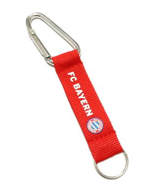Red Durable Carabiner Key Chain With Silk - screen Printing Logo Polyester Lanyard