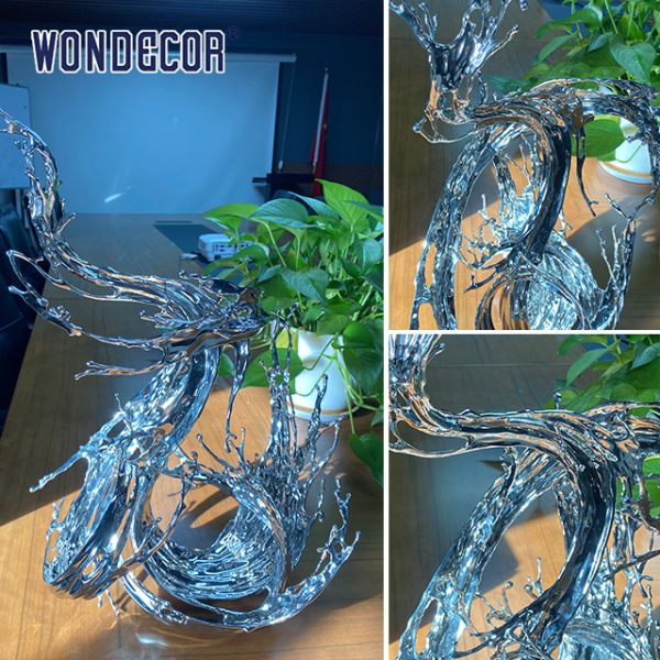 Small Indoor Desktop Stainless Steel Sculpture Artists Metal Ornament Abstract Water Flow