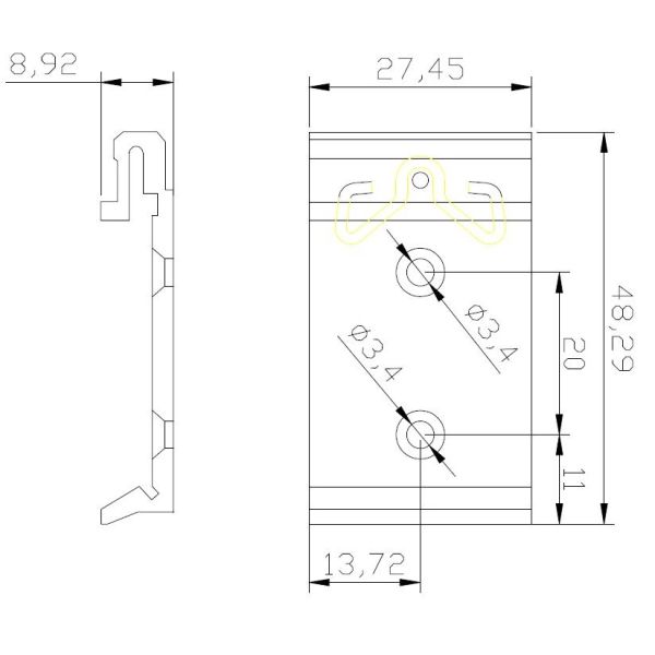 Черный рельс DIN конвертера средств массовой информации волокна алюминиевого сплава промышленный устанавливая зажимы