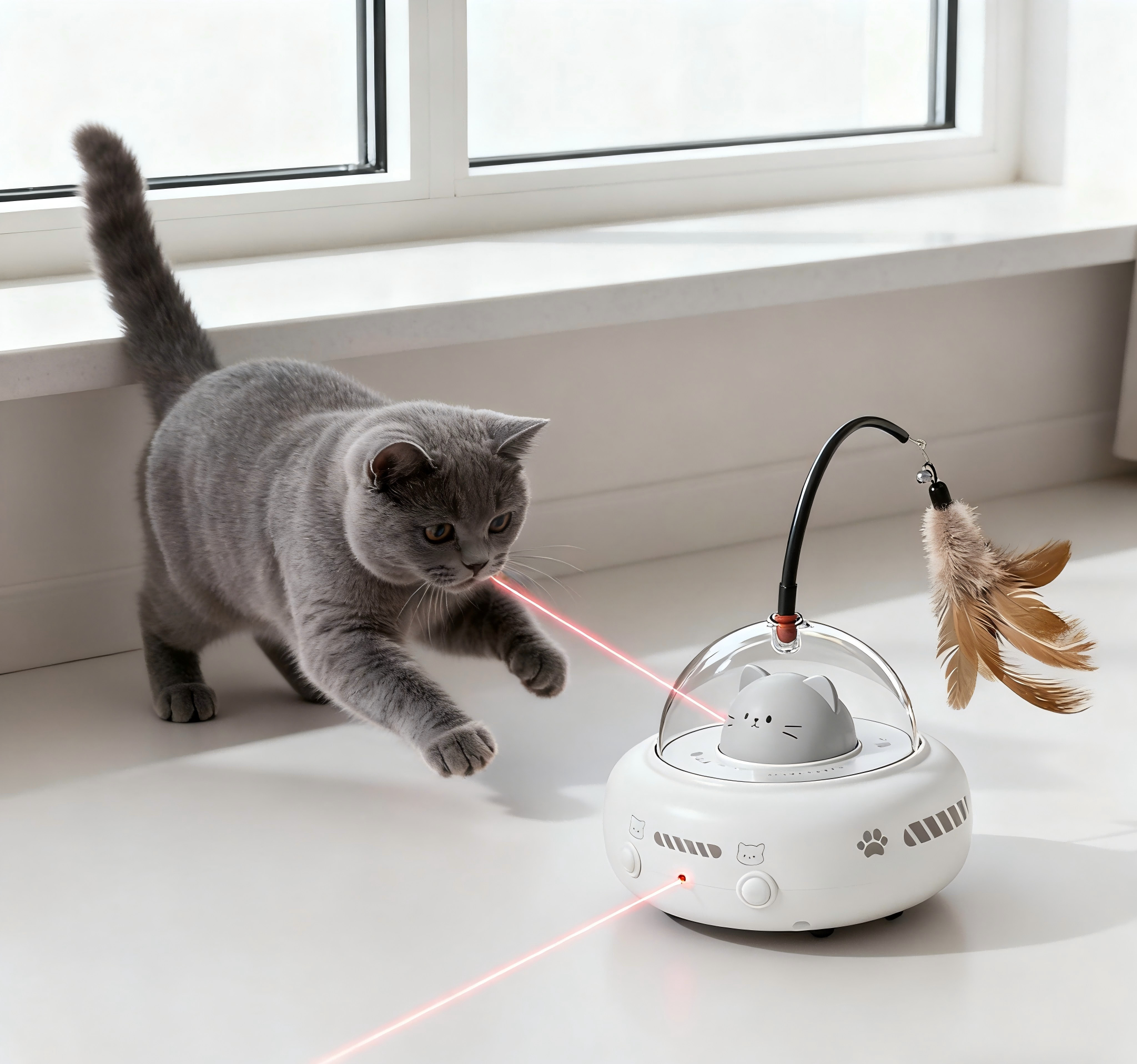 Automatic Chicken Toy Lifelike Ball Laser Feather Bell Interactive Electric USB Rechargeable
