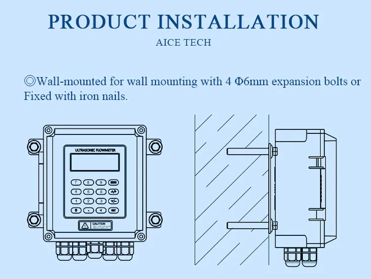 High Precision Ultrasonic Flow Meter 4-20mA Output Wall Mounted Easy Installation