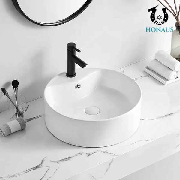 Customized Round Countertop Bathroom Sinks 460mm Counter Mounted Wash Basin