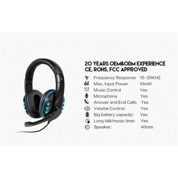 LED Light 120CM Over Ear Wired Gaming Headphones With Microphone