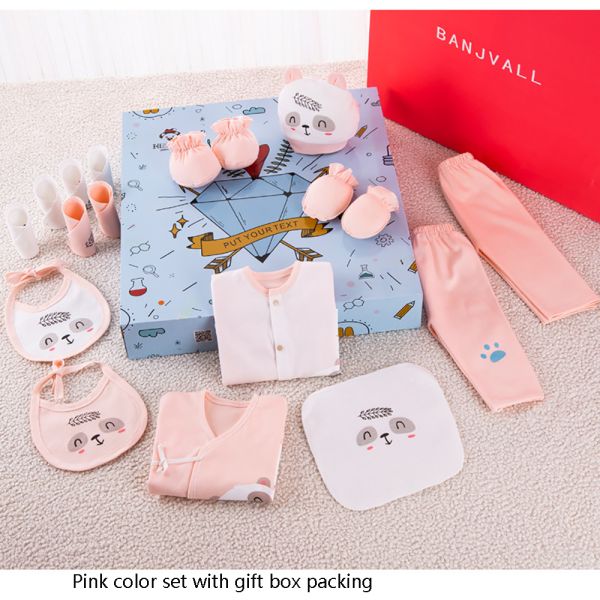 Golden supplier organic 100% cotton shower clothings clothes jumpsuits box newborn new born baby gift set for girl
