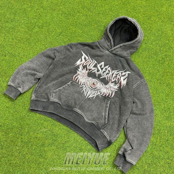 Vintage pesado Distressed Gris Acido Lavar con capucha Diseño de cuerdas Servicio OEM