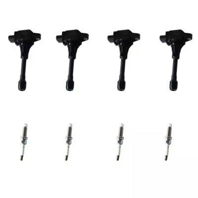 Ignition Coil&spark Plug Set of 4 Pieces Ignition Coil Pack 22448-ED000 and Spark Plug DILKAR6A-11 for Nissan