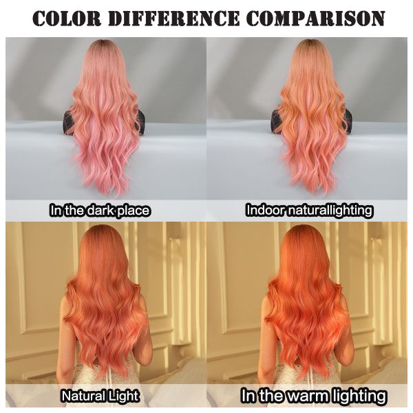 Fashion Long Body Wave Dark Root Hair Pink Synthetic Wigs For Women