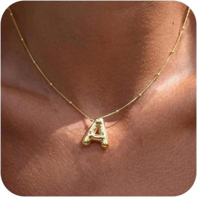 Personalized Gold Bubble Letter Necklace for Women, 14k Gold Plated Initial Pendant Necklace Trendy Custom Jewelry