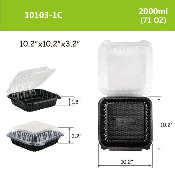Reusable Plastic Food Packaging Box, PP Hinged Lid Clamshell Container,Microwavable,10.2”x10.2”x3.2”
