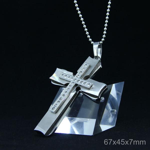 Trendy Stainless Steel CZ Crystal Stones Inlay Cross Plus Symbol Necklace Pendant LDC225