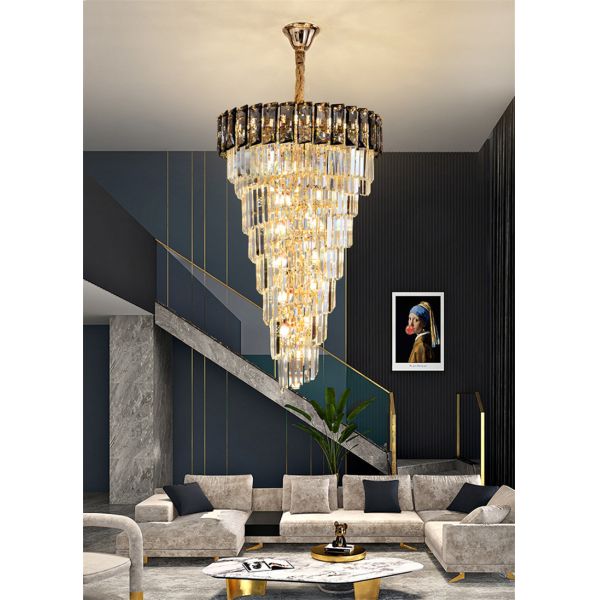 LED Spiral Luxury Crystal Golden Big Chandelier Duplex Building european crystal chandeliers(WH-NC-94)