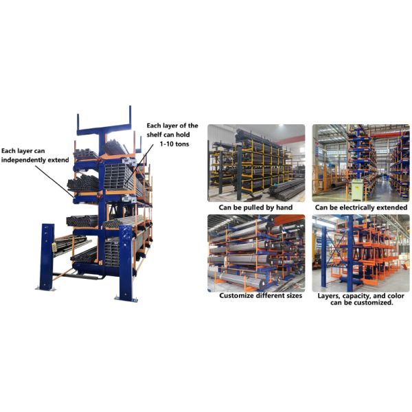 B52: Long Material Storage Roll out Cantilever Rack Bar Stock & Pipe Roll out Cantilever Rack