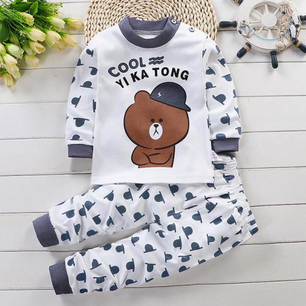 O pijama das crianças ajustou o bebê do algodão das crianças Sleeved por muito tempo pijamas do bebê da calças