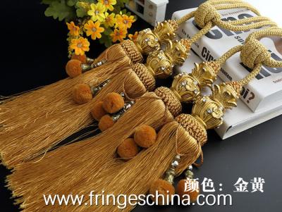 Delicate custom long tassel fringe trimming for curtain attractive tieback hanging ball