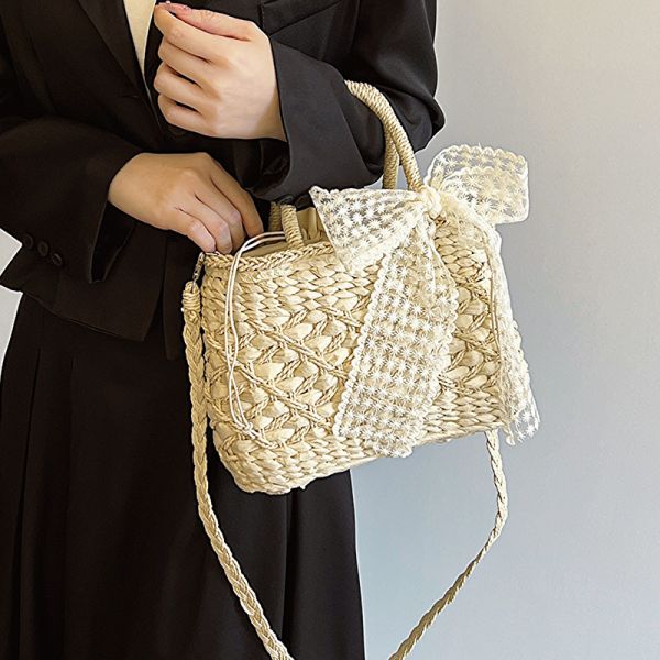 2024 Shoulder Bags Tote Bag Mexico French Basket Straw Weave Beach Bags Women Striped