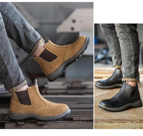 Beef Tendon Sole Work Boots With Microfiber Leather And Steel Toe