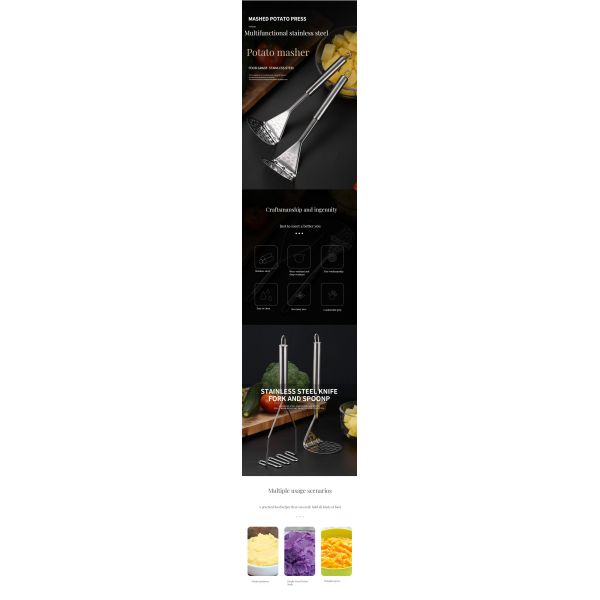 Bamboo Potato Smasher Stainless Steel Slicing Press for Making Perfect Mashed Potatoes