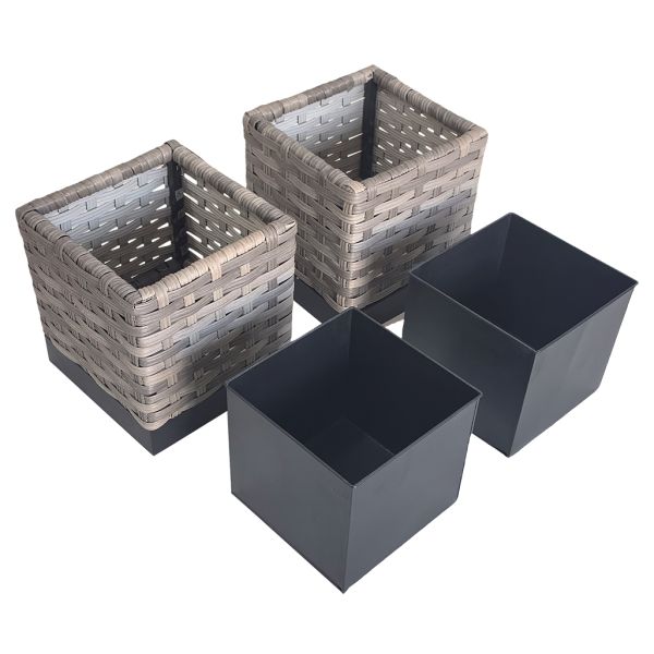 Set of 2 Latest Popular Garden Planter Metal Frame Weather Resistance PE Rattan Flowerpot Plant Pot