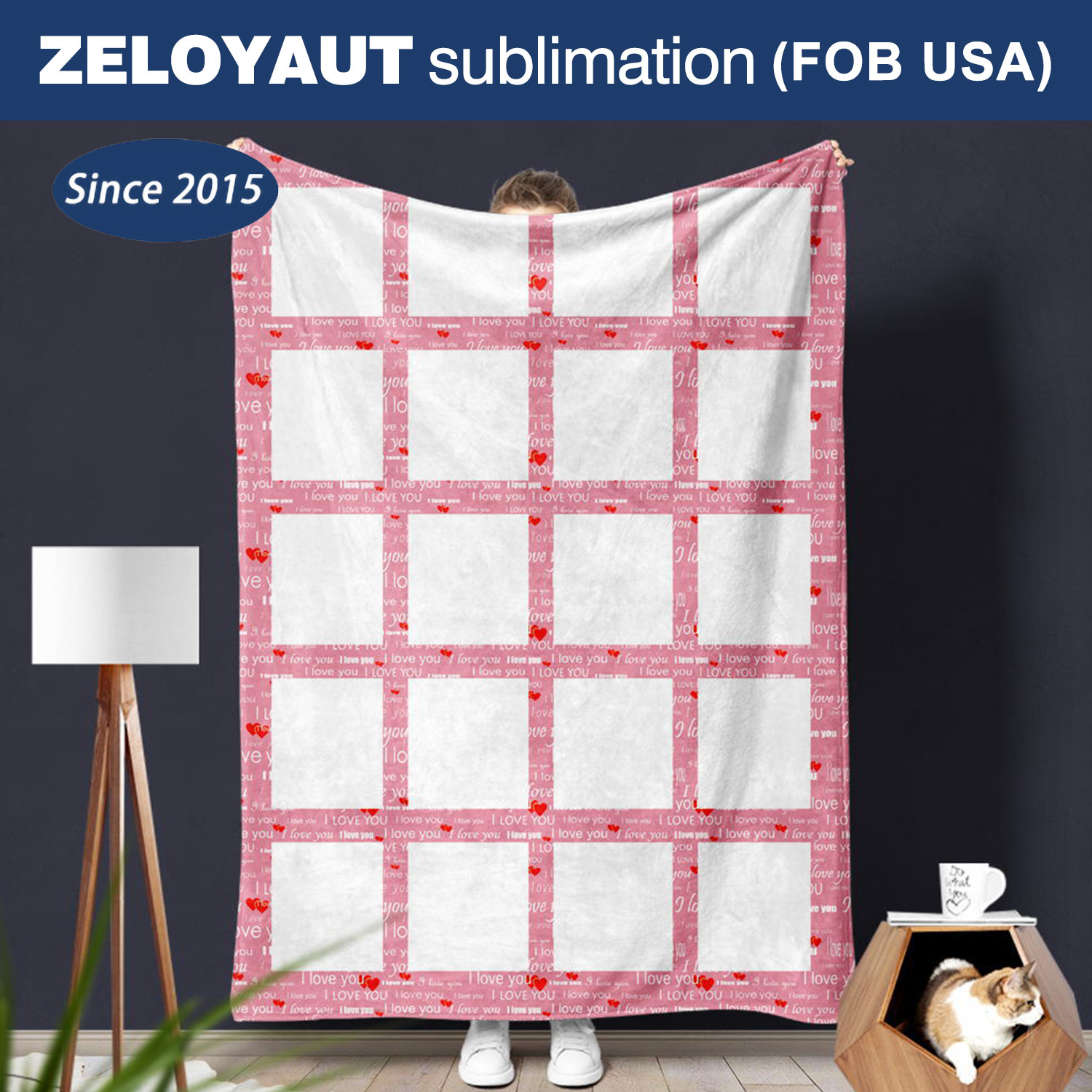 Wholesale Customized 20 Panel Blanket with Photo Velvet Sublimation Blanket for Family Bed Sofa Soft Heat Press Throw Blanket