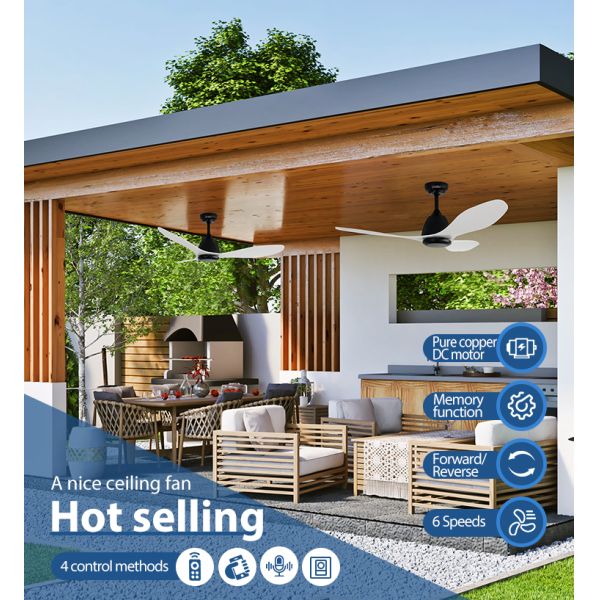 Ventilador de tecto ABS de 48 polegadas com controle remoto de 6 velocidades sem design elegante