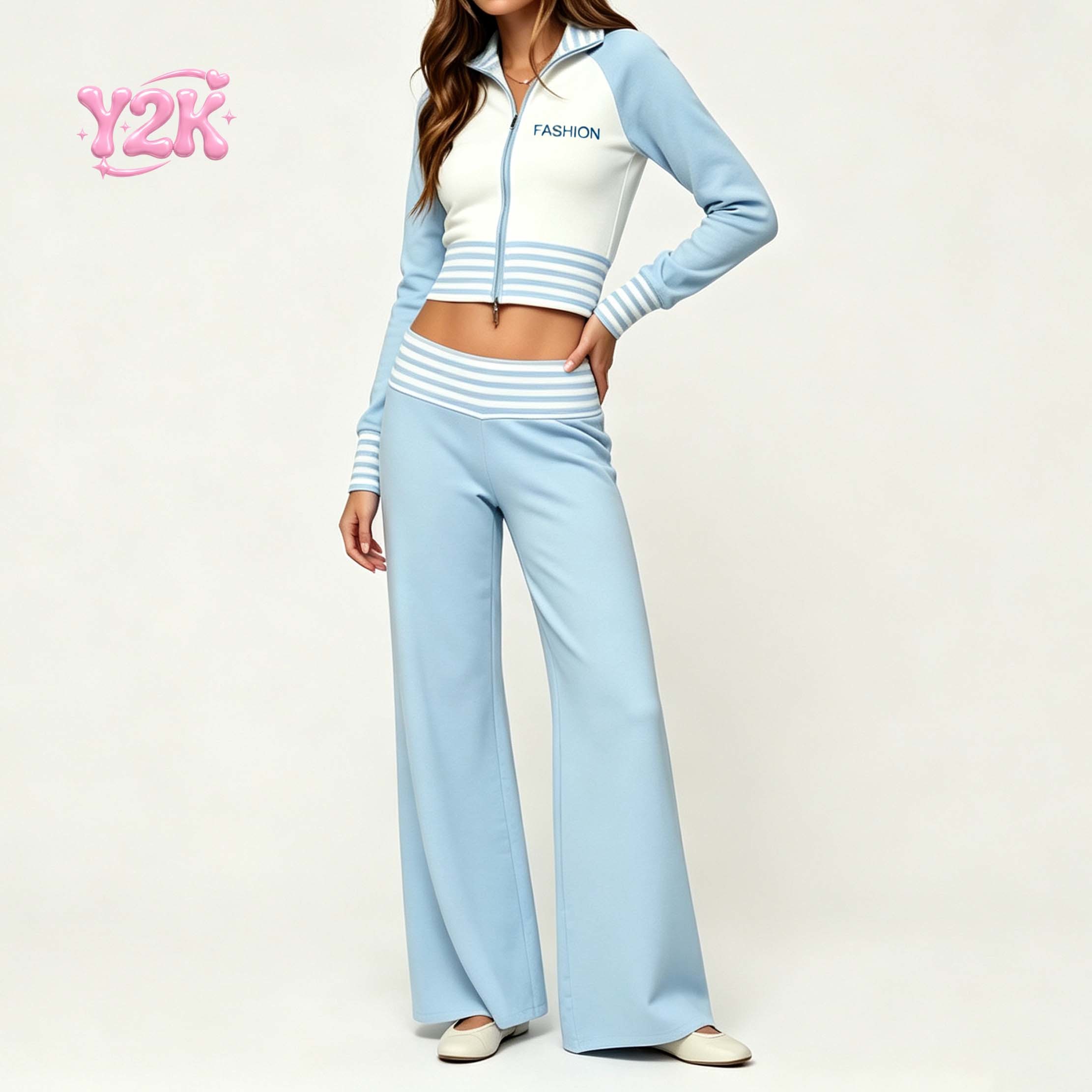 Custom Light Blue Contrast Zip Up Tracksuit & Pants 2pc Set