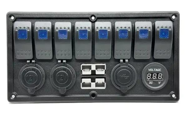 12V 8 Way Gang Rocker Switch Panel With W/ 50A Dual Anderson Plugs Accessory Power Socket & Dual USB