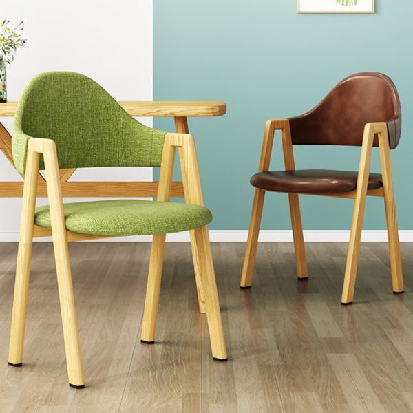Dining Chair PU Leather Linen Seating Chairs Comfortable Cushion Seat Room with Metal Legs Backrest Kitchen