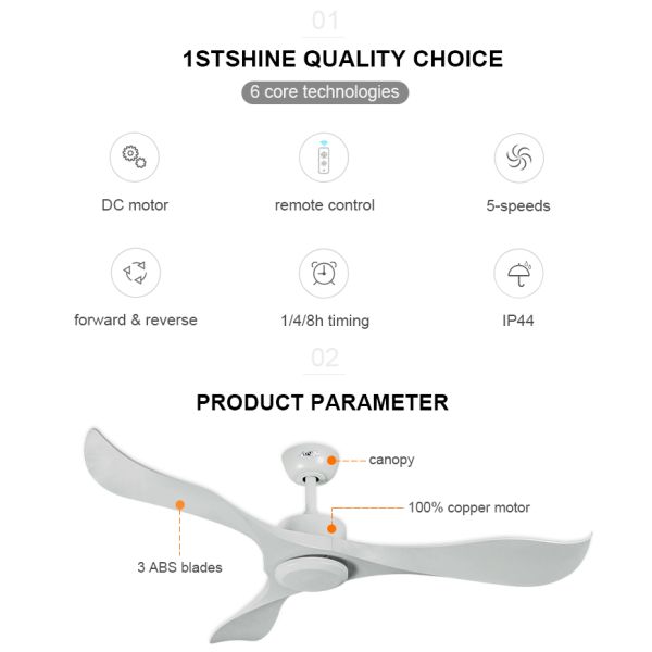 Ventilador de arrefecimento de ar 52 polegadas Ventilador de teto de plástico à prova d'água exterior com 3 lâminas rotativas