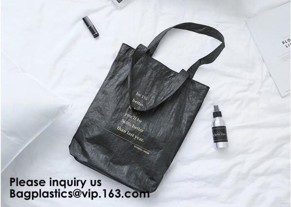 Washable TYVEK Kraft Paper Shopping Bag Shoulder Handbag DuPont Paper Tote Bag With Cotton Linen Lining