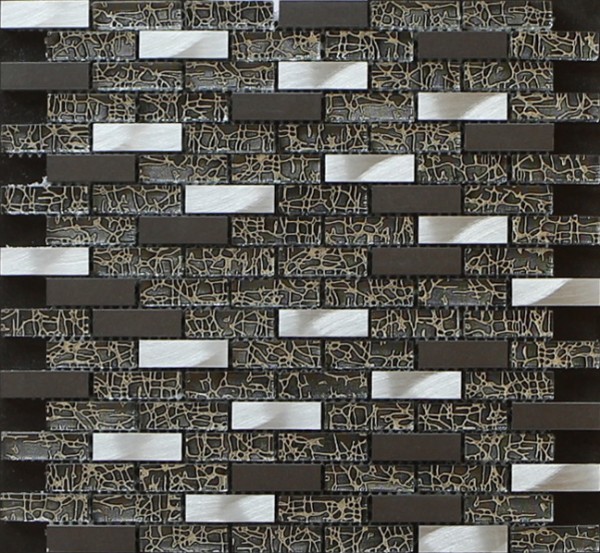 300x300mm glass and marble mosaic tile,aluminum strip mosaic,black color